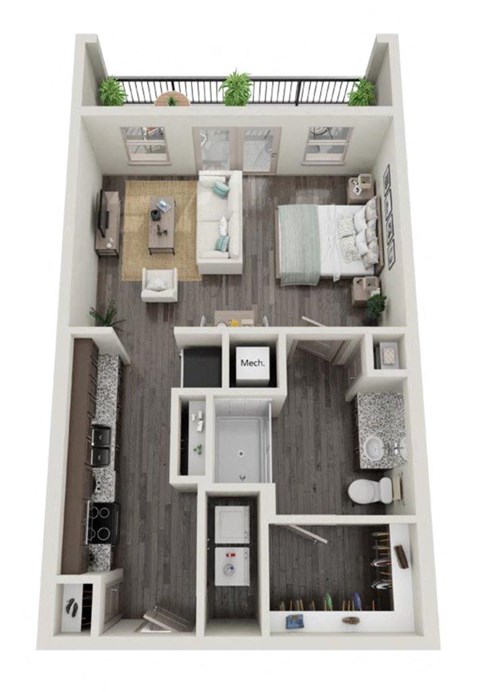 Floor plan for studio, 1 bath, 660 sqft