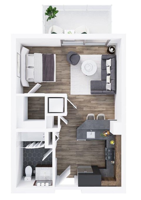 Floor plan for studio, 1 bath, 547 sqft