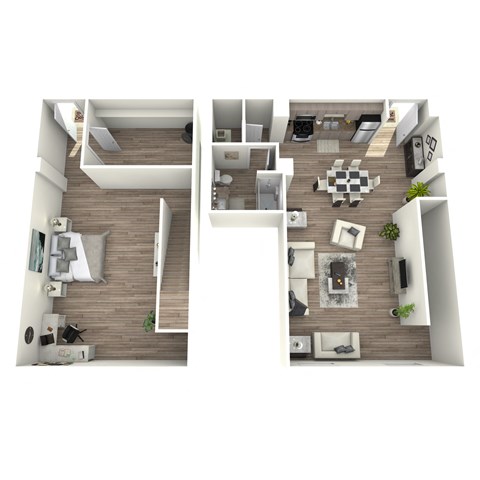 Floor plan for 1 bed, 1 bath, 1168 sqft