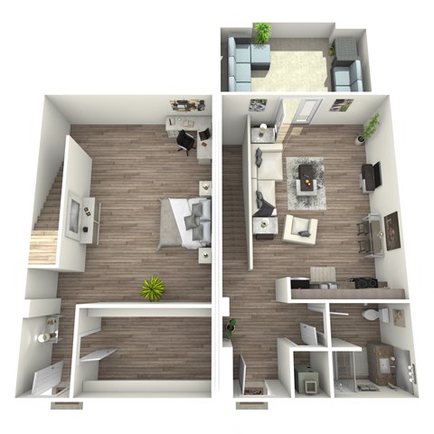 Floor plan for 1 bed, 1 bath, 1275 sqft