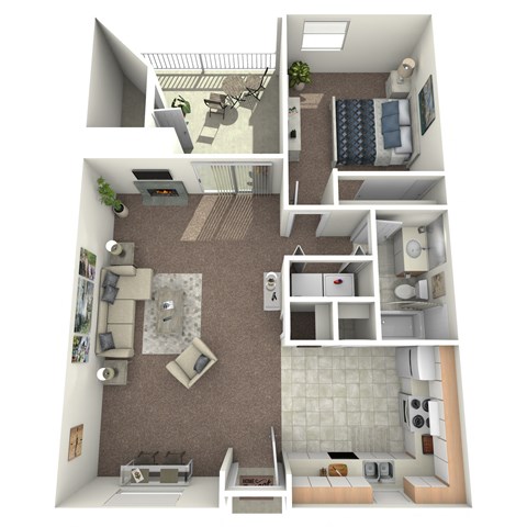 Floor plan for 1 bed, 1 bath, 751 sqft