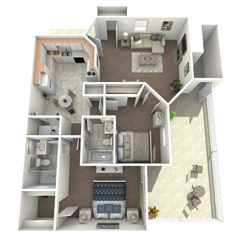 Floor plan for 2 beds, 2 baths, 996 sqft