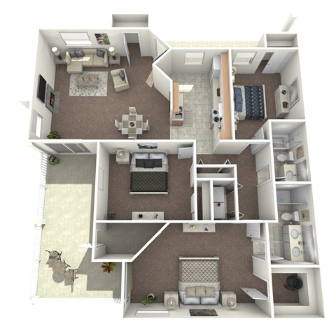 Floor plan for 3 beds, 2 baths, 1301 sqft