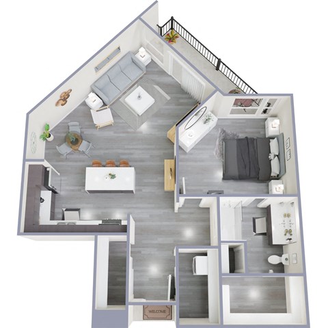 Floor plan for 1 bed, 1 bath, 827 sqft