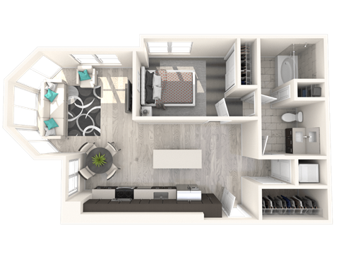 Floor plan for 1 bed, 1 bath, 850 sqft