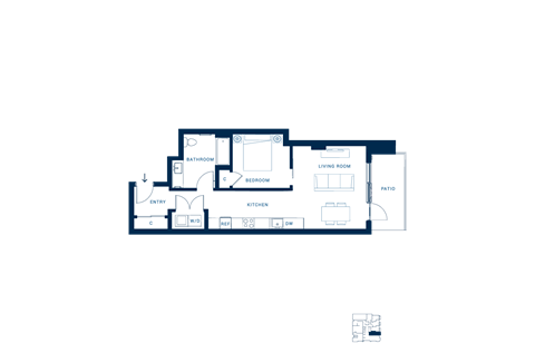 Floor plan for 1 bed, 1 bath, 779 sqft