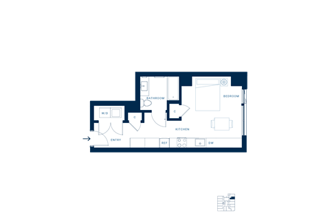 Floor plan for studio, 1 bath, 515 sqft