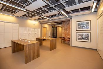 Open mail room with package lockers