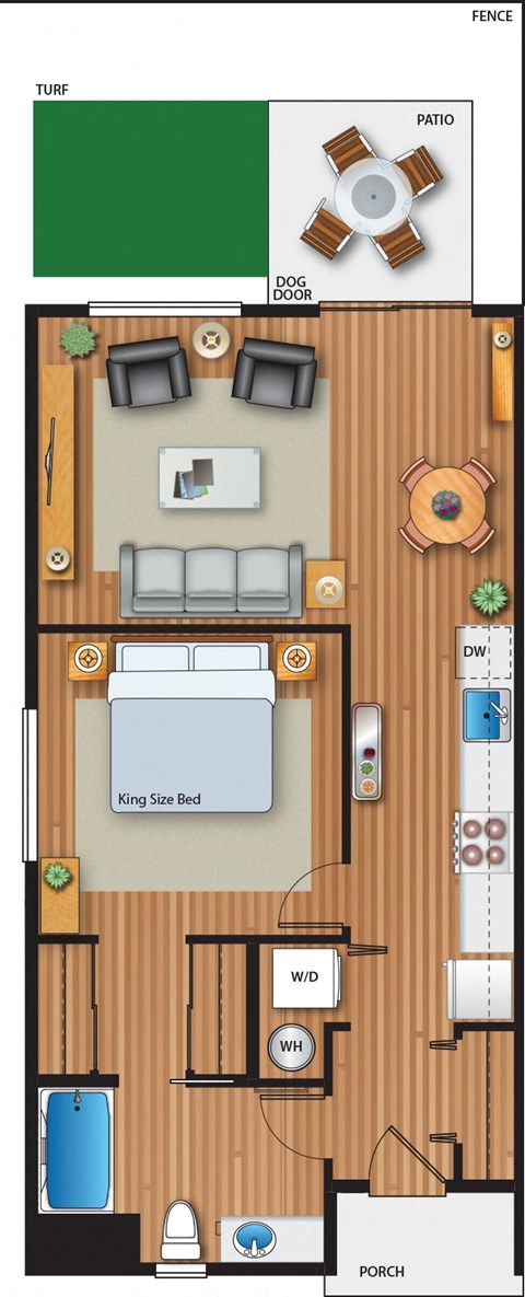 Floor plan for 1 bed, 1 bath, 681 sqft