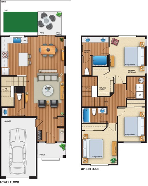 Floor plan for 3 beds, 2.5 baths, 1448 sqft