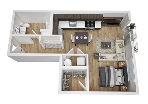 Floor plan for studio, 1 bath, 565 sqft