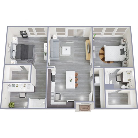 Floor plan for 2 beds, 2 baths, 1028 sqft