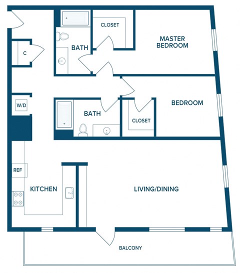 Floor plan for 2 beds, 2 baths, 1339 sqft