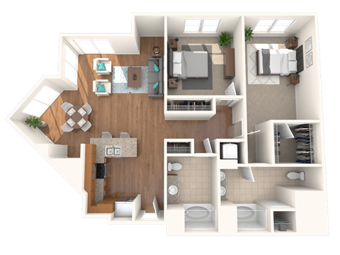 Floor plan for 2 beds, 2 baths, 1620 sqft