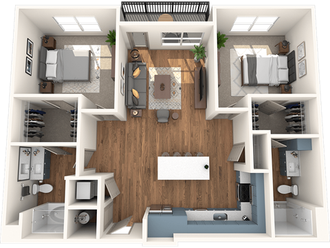 Floor plan for 2 beds, 2 baths, 1138 sqft