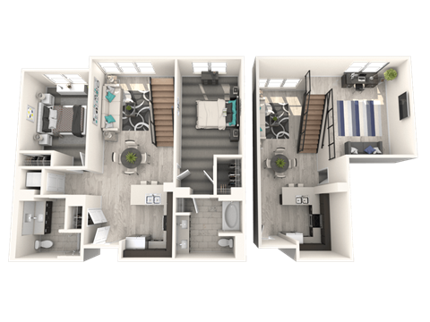 Floor plan for 2 beds, 2 baths, 1280 sqft