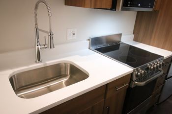 Undermount kitchen sinks with goose neck faucets
