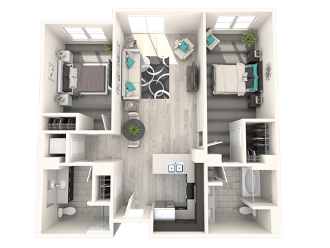 Floor plan for 2 beds, 2 baths, 1080 sqft