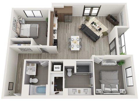 Floor plan for 2 beds, 2 baths, 1171 sqft