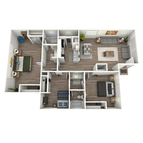 Floor plan for 3 beds, 2 baths, 1116 sqft