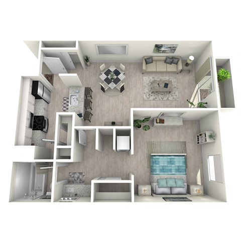 Floor plan for 1 bed, 1 bath, 760 sqft