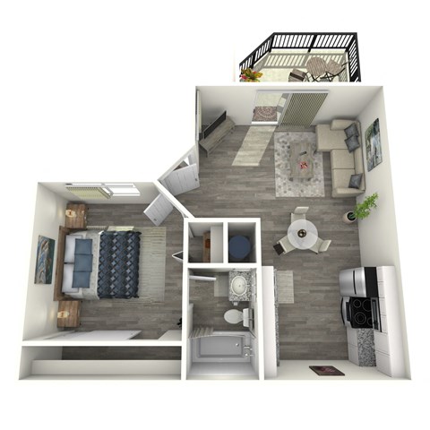 Floor plan for 1 bed, 1 bath, 600 sqft