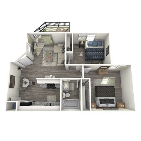 Floor plan for 2 beds, 1 bath, 600 sqft