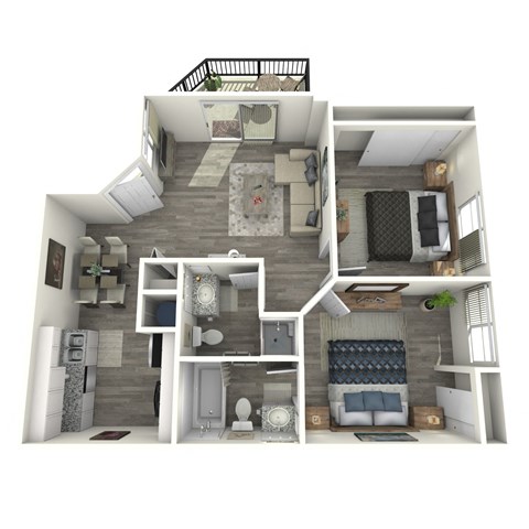 Floor plan for 2 beds, 2 baths, 800 sqft