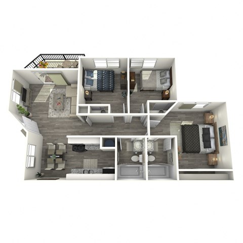 Floor plan for 3 beds, 2 baths, 800 sqft