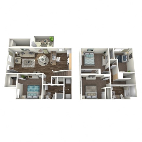 Floor plan for 4 beds, 2 baths, 1150 sqft
