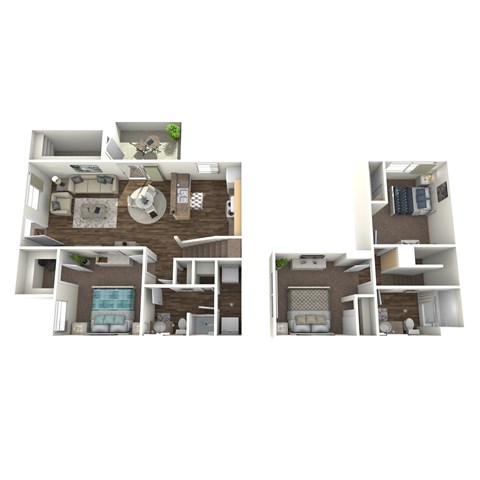 Floor plan for 3 beds, 2 baths, 1050 sqft