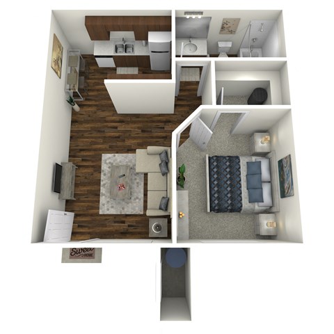 Floor plan for 1 bed, 1 bath, 463 sqft