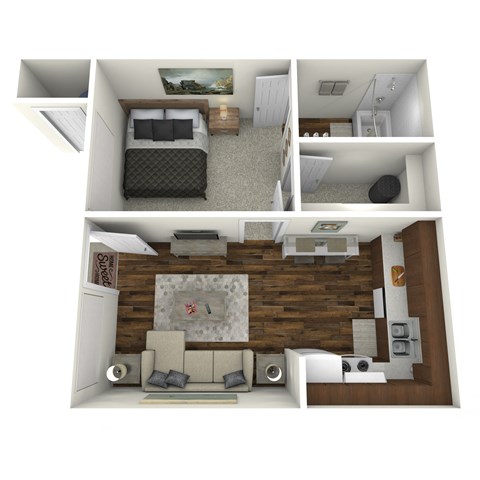 Floor plan for 1 bed, 1 bath, 419 sqft
