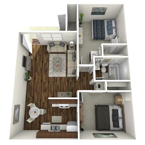 Floor plan for 2 beds, 1.3 baths, 699 sqft