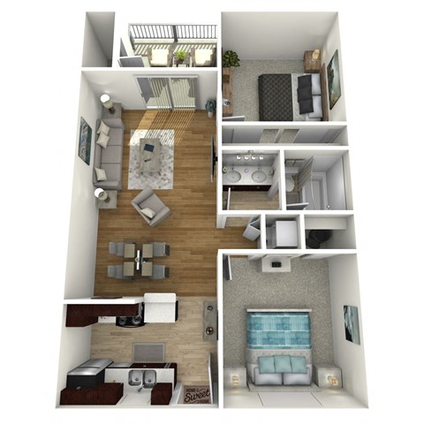 Floor plan for 2 beds, 1 bath, 777 sqft