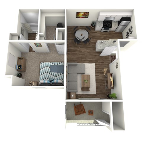 Floor plan for 1 bed, 1 bath, 577 sqft
