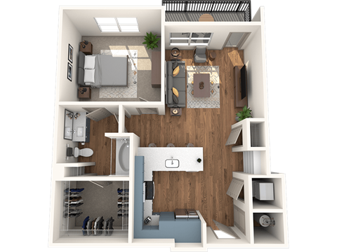 Floor plan for 1 bed, 1 bath, 770 sqft