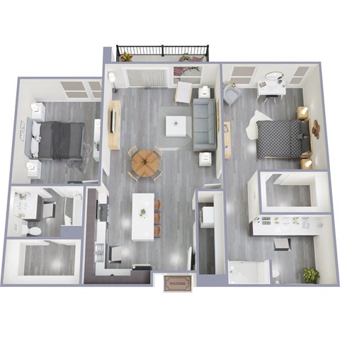 Floor plan for 2 beds, 2 baths, 1154 sqft
