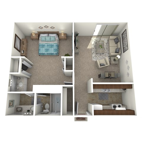 Floor plan for 1 bed, 1 bath, 775 sqft