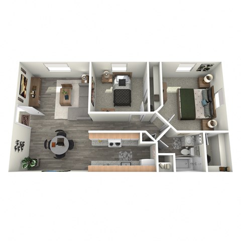 Floor plan for 2 beds, 1 bath, 775 sqft