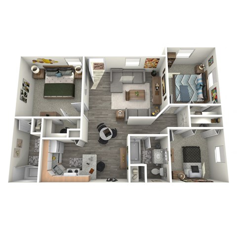 Floor plan for 3 beds, 2 baths, 1000 sqft