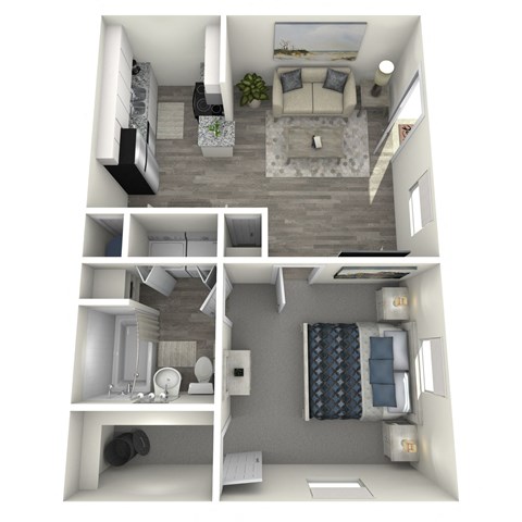 Floor plan for 1 bed, 1 bath, 555 sqft