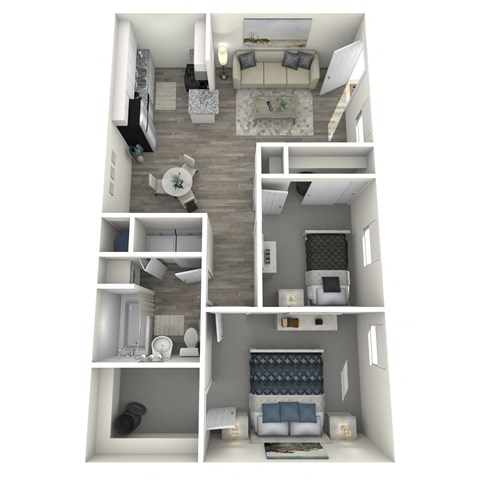Floor plan for 2 beds, 1 bath, 739 sqft