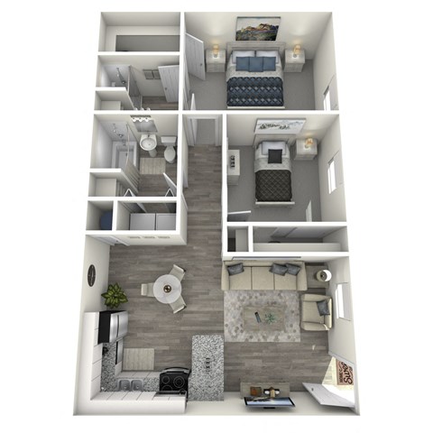 Floor plan for 2 beds, 2 baths, 762 sqft