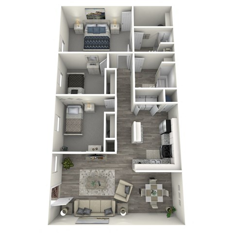 Floor plan for 3 beds, 2 baths, 1031 sqft