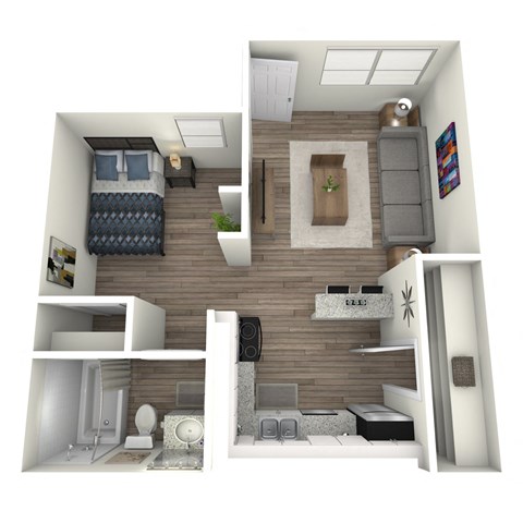 Floor plan for 1 bed, 1 bath, 477 sqft