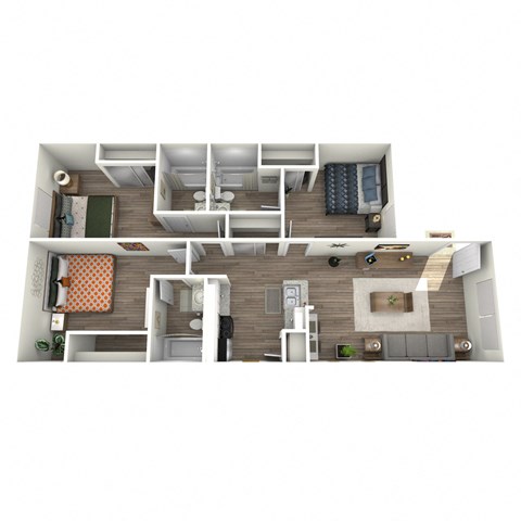 Floor plan for 3 beds, 3 baths, 987 sqft