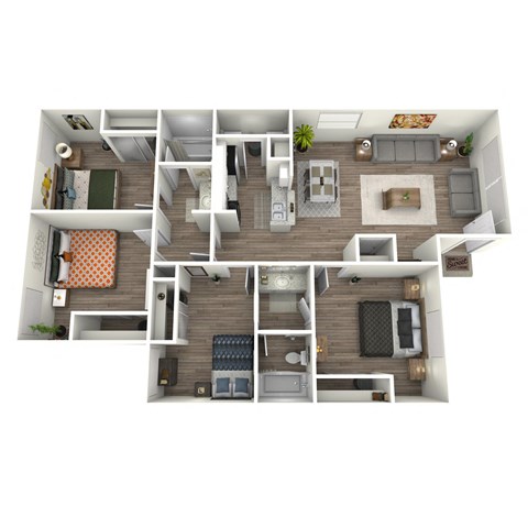 Floor plan for 4 beds, 2 baths, 1116 sqft