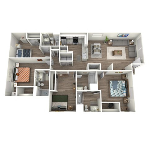 Floor plan for 4 beds, 4 baths, 1320 sqft
