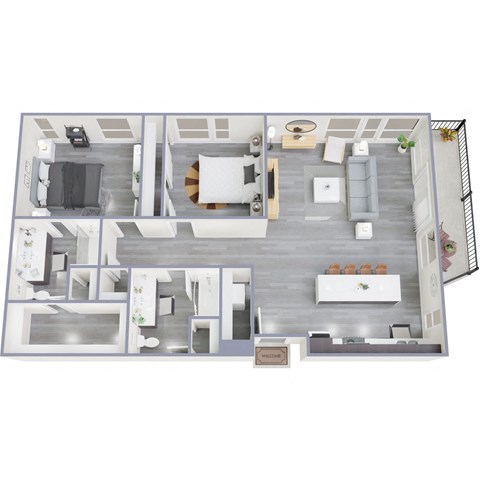 Floor plan for 2 beds, 2 baths, 1170 sqft